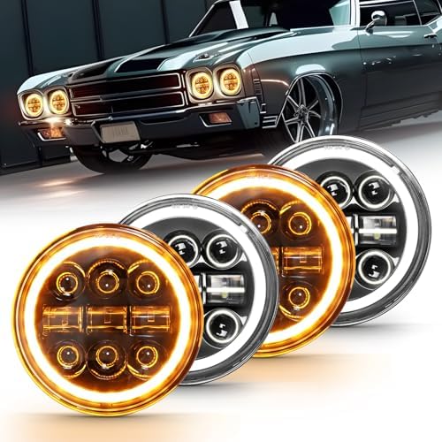 Faros LED 5.75 pulgadas redondos con DRL blanco/ámbar, cuatro piezas