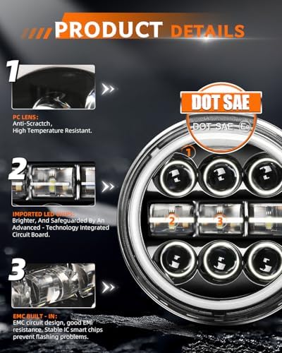 Faros LED 5.75 pulgadas redondos con DRL blanco/ámbar, cuatro piezas