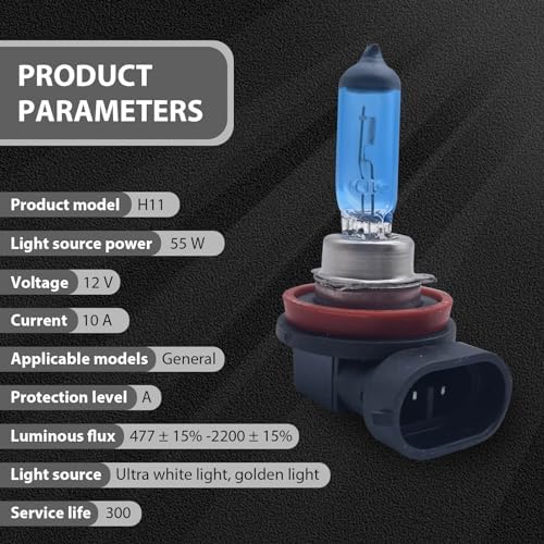 Bombillas halógenas H11 para autos, 12V 55W haz alto blancas