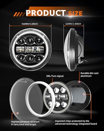Faros LED 5.75 pulgadas redondos con DRL blanco/ámbar, cuatro piezas