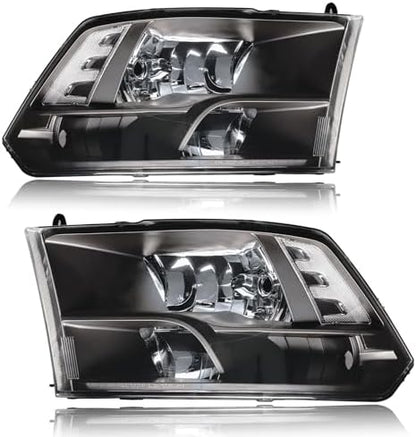 Faros para Dodge Ram 1500-5500 2009-2018, halógenos negros claros