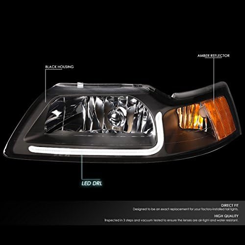 Conjunto faros LED DRL para Ford Mustang 1999-2004, carcasa negra