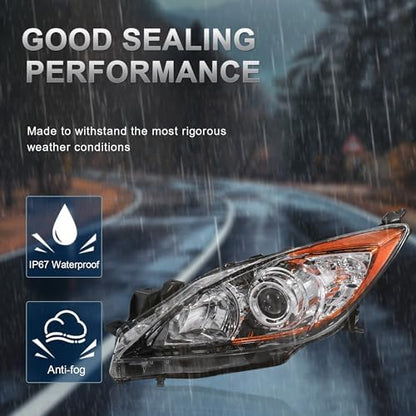 Reemplazo faros para Mazda 3 2010-2013, halógenos cromados ámbar